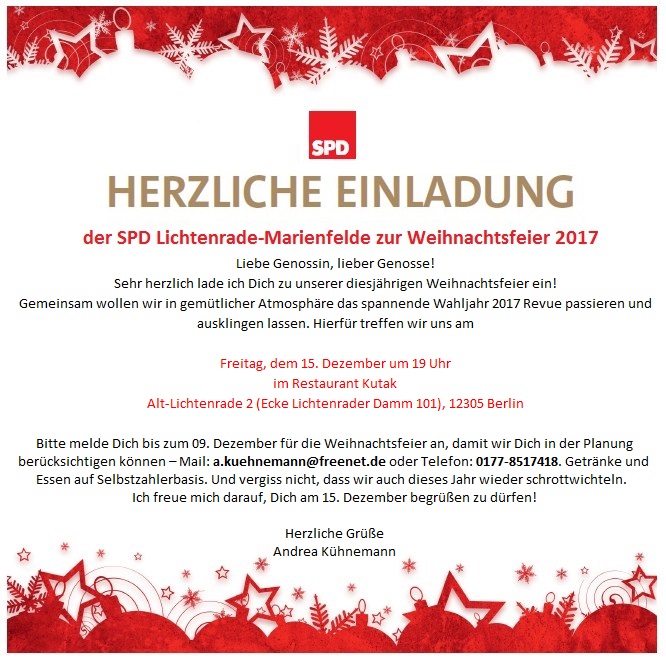 Einladung Zur Weihnachtsfeier 17 Spd Tempelhof Schoneberg